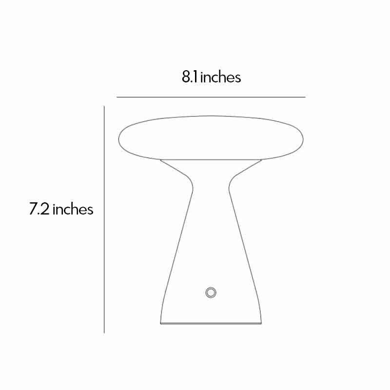 Glass mushroom table lamp dimension diagram showing an 8.1-inch width and 7.2-inch height.