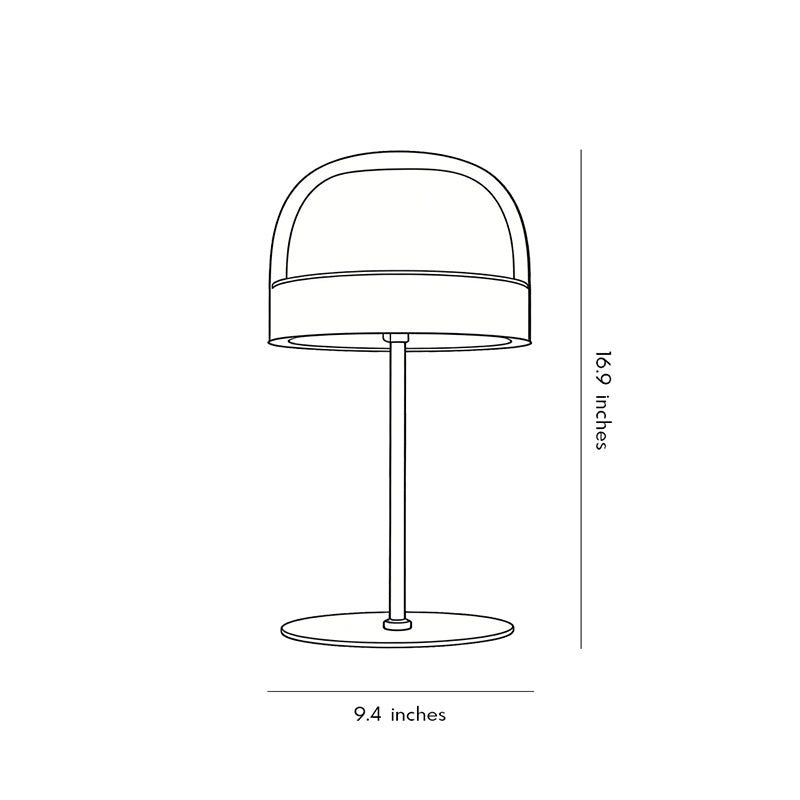 Technical diagram of glass mushroom table lamp showing dimensions and installation details.