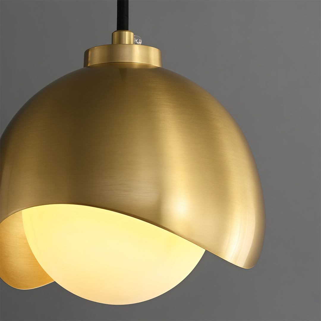 Modern luxury chandeliers style glass pendant light fixture close-up showcasing brass and glass detail
