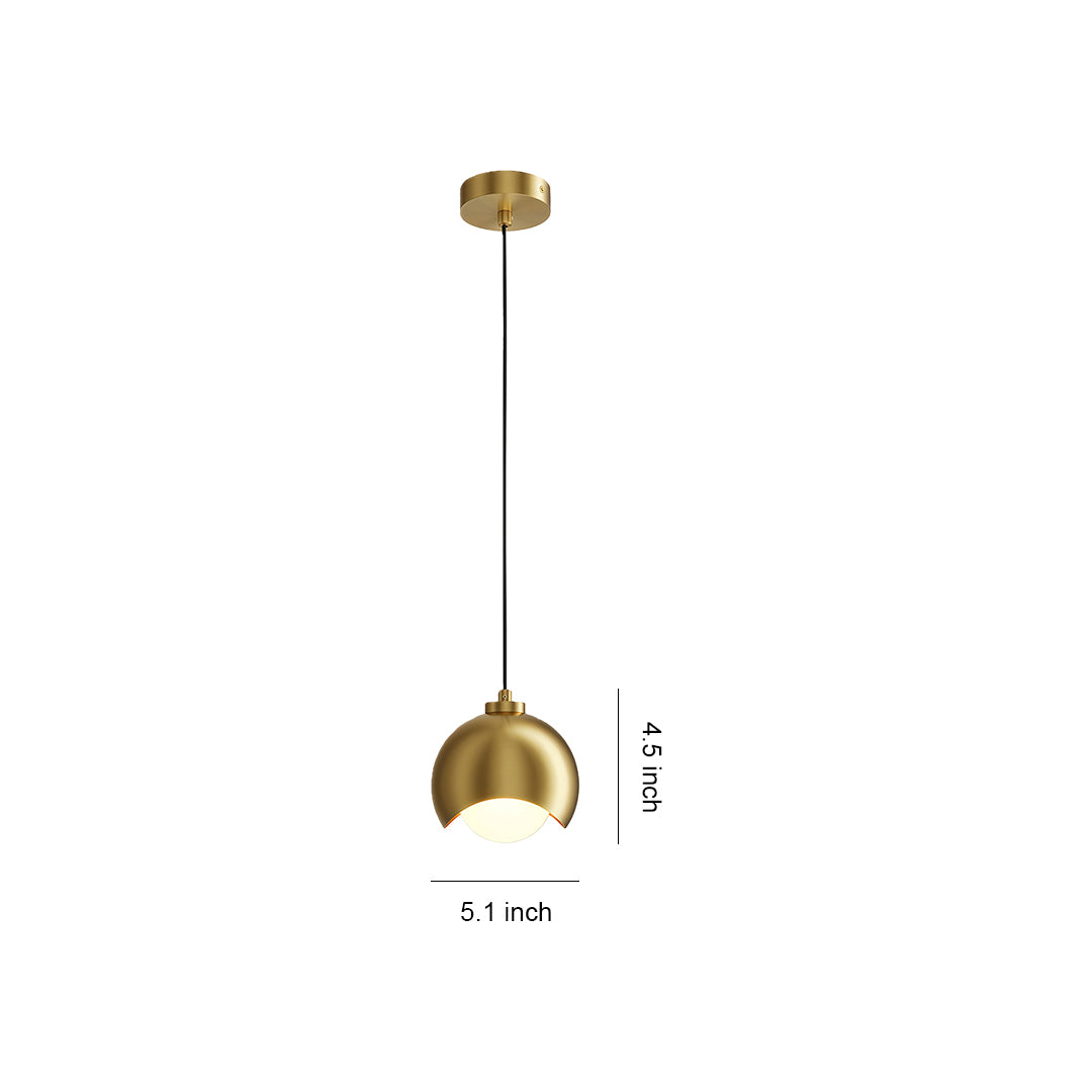 Glass pendant light fixture specification diagram with dimensions and mounting details