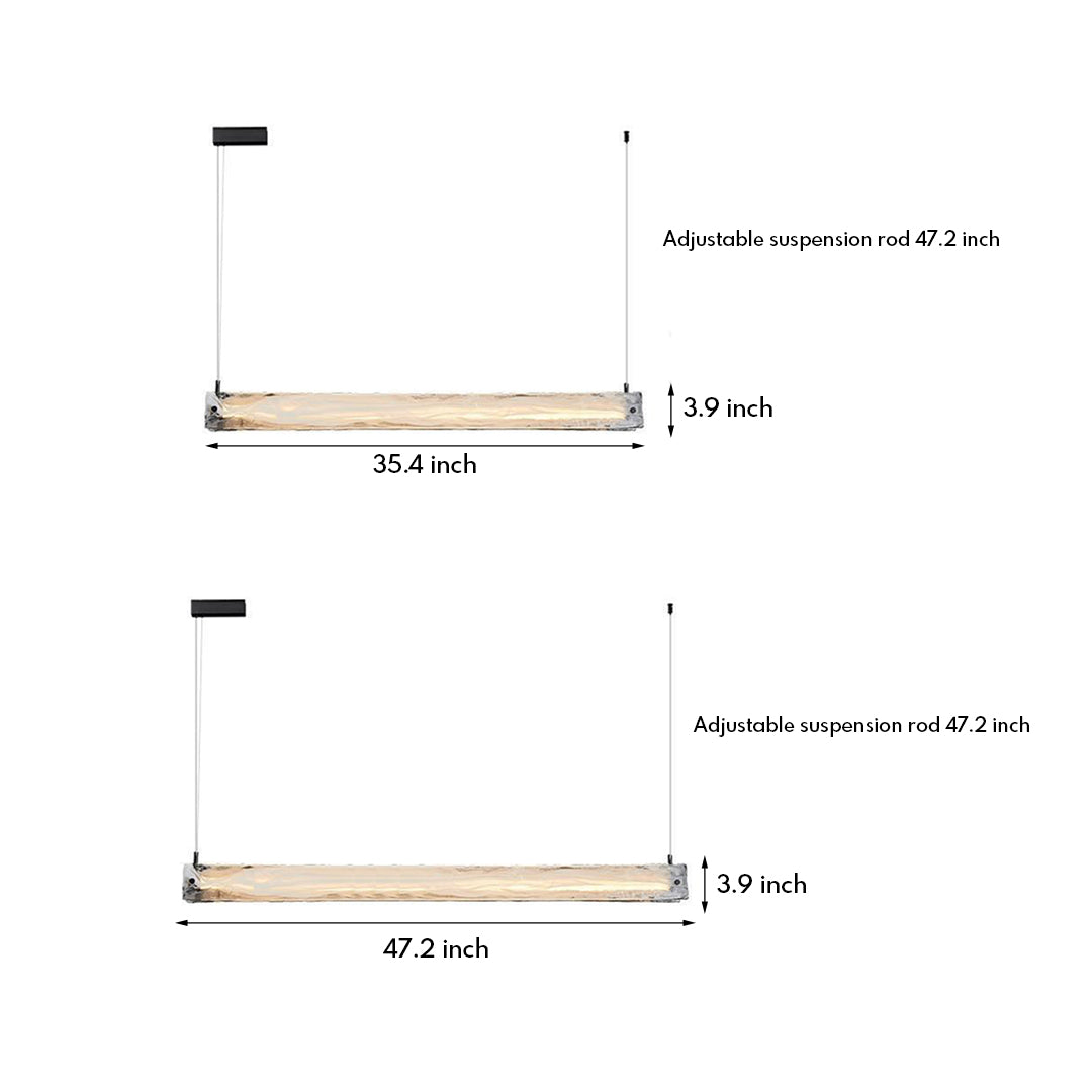 Technical specifications for glass pendant light for kitchen showing dimensions and installation details