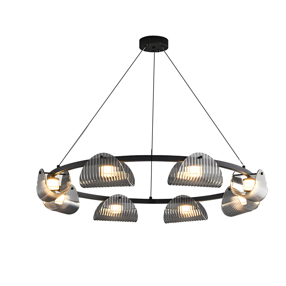 Glass ring chandelier with a unique ring structure, providing soft illumination.