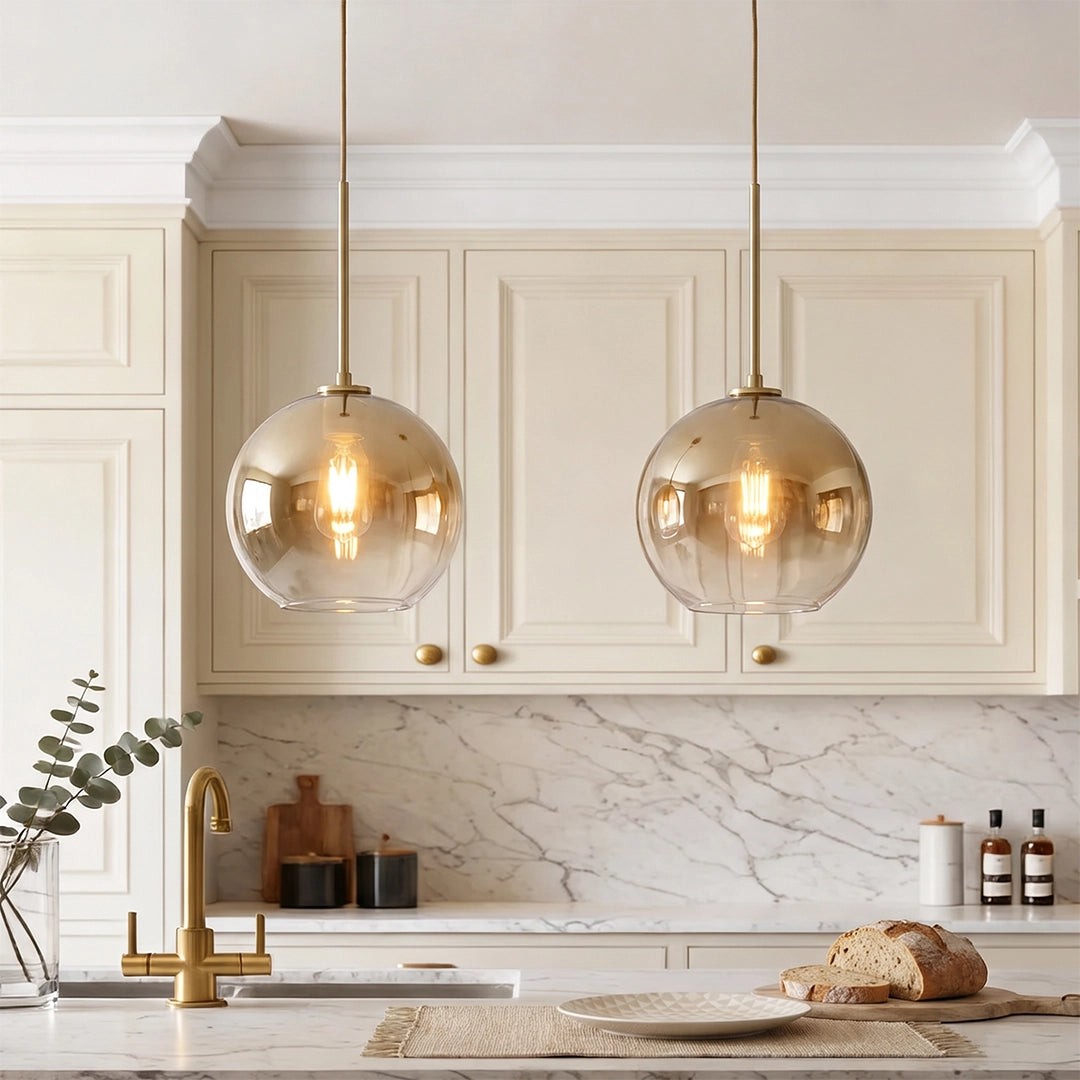 Glass Round Pendant Light LED Electroplated Globe Light – Dazuma