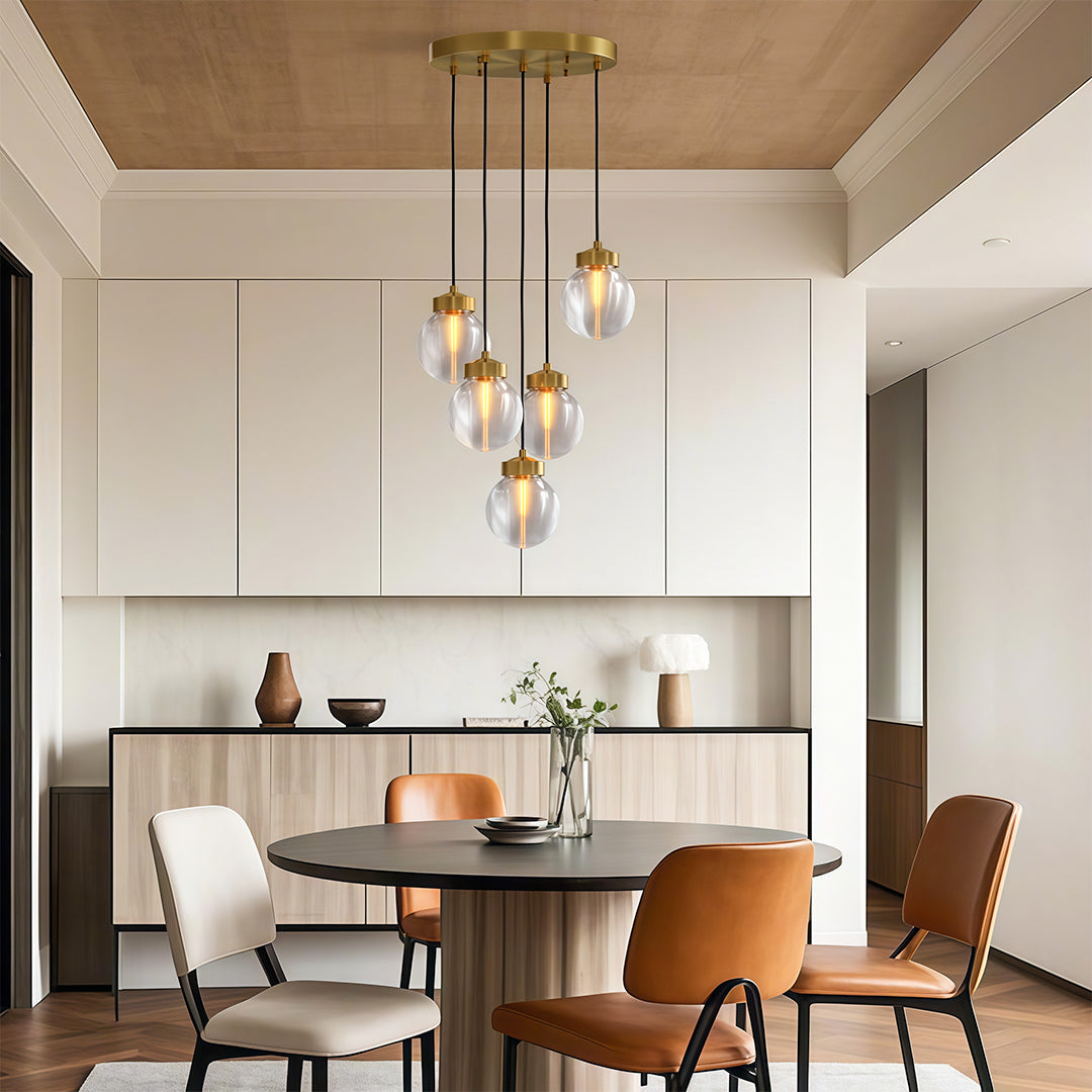 Modern luxury chandeliers inspired glass semi flush mount lighting in bright dining room