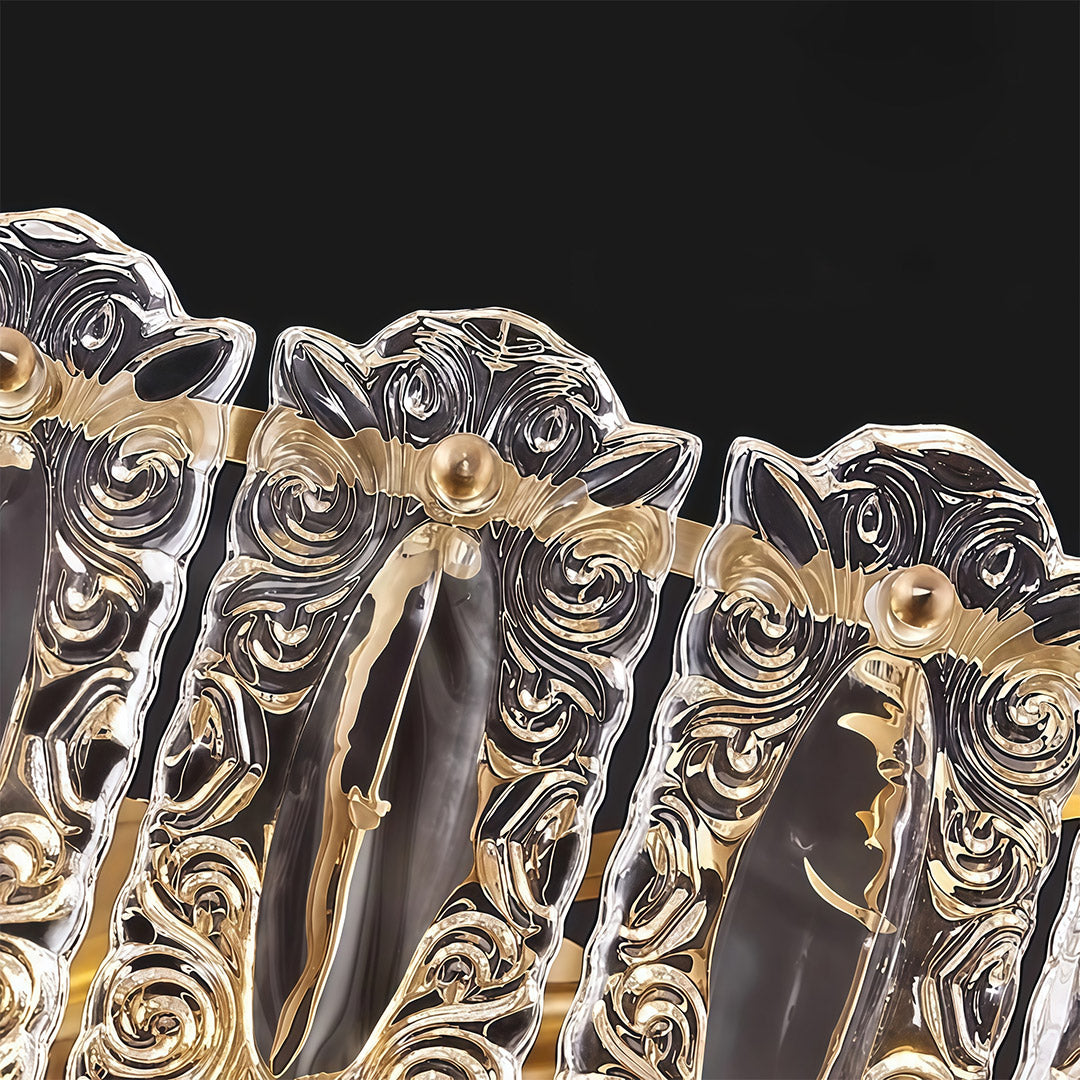 Modern luxury chandeliers inspired glass semi flush mount lighting detail highlighting intricate crystal pattern