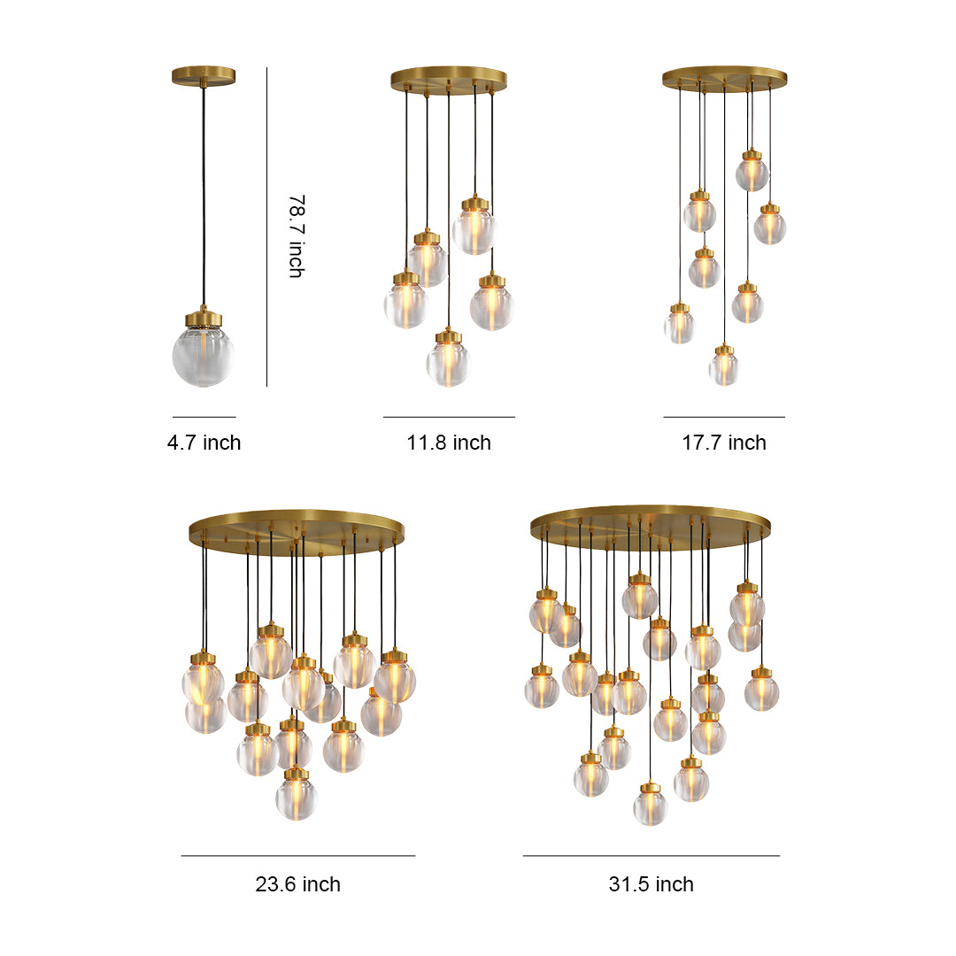 Glass semi flush mount lighting specification diagram showing multiple configuration options