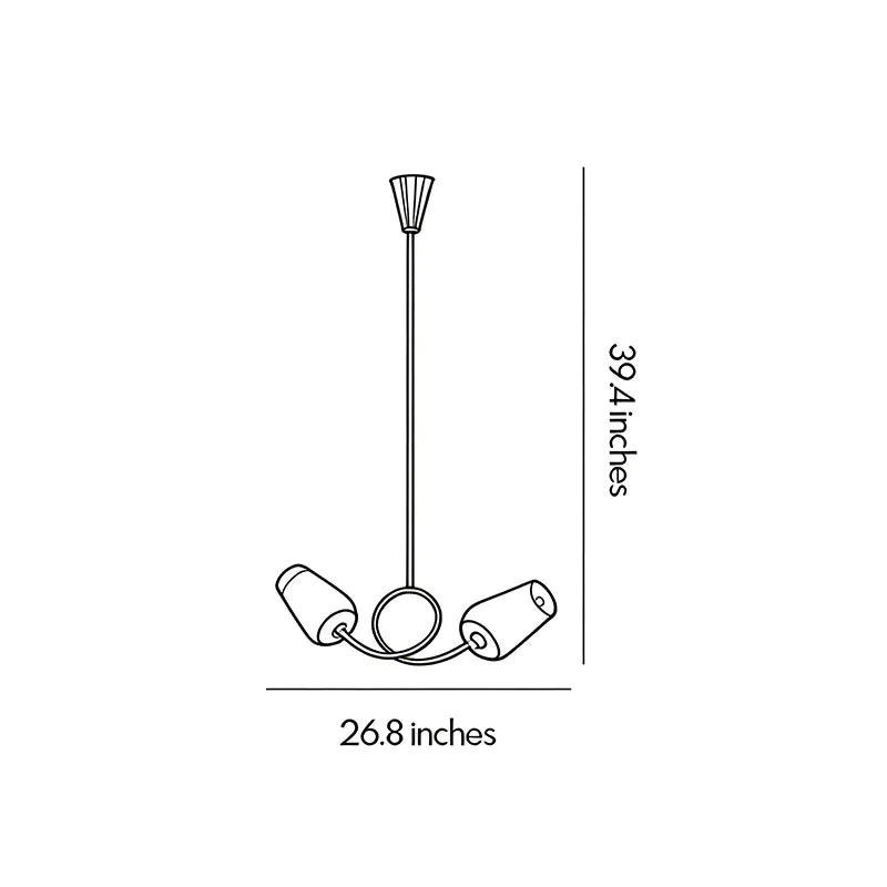 Glass vintage chandelier dimension drawing showing the fixture height and width measurements.