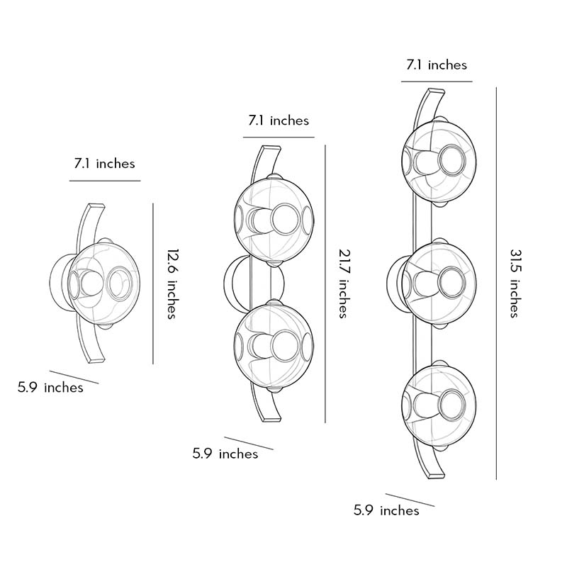 Dimension diagram of glass wall sconce showing height, width, and mounting details.
