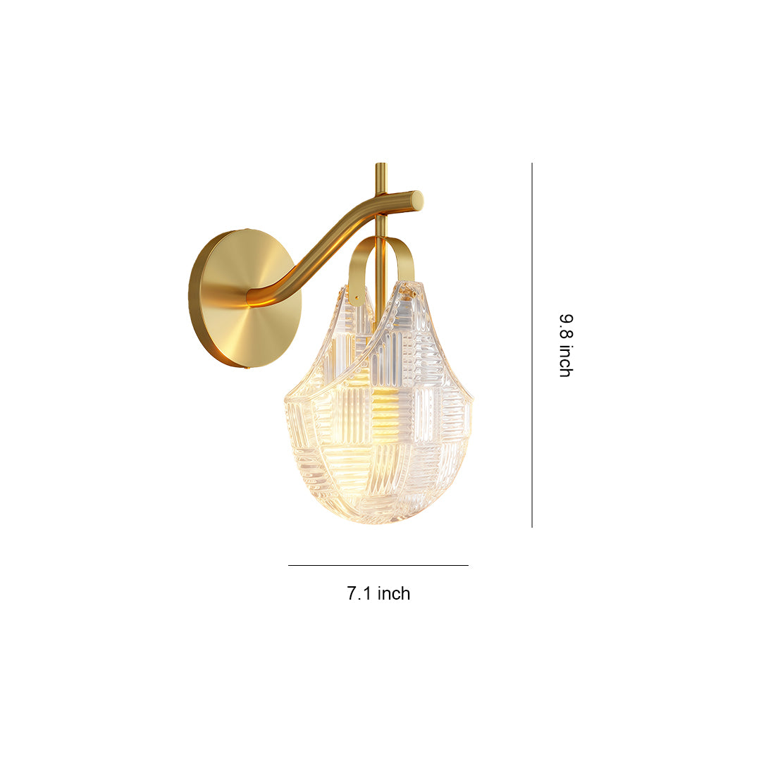 Glass wall sconces specification diagram with dimensions and mounting details