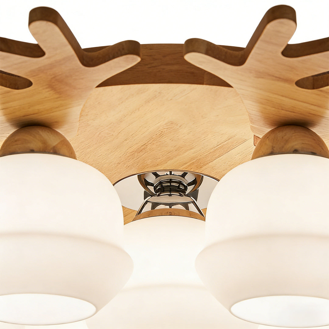 Technical dimension drawing of a multi-globe ceiling lamp showing size and installation measurements.