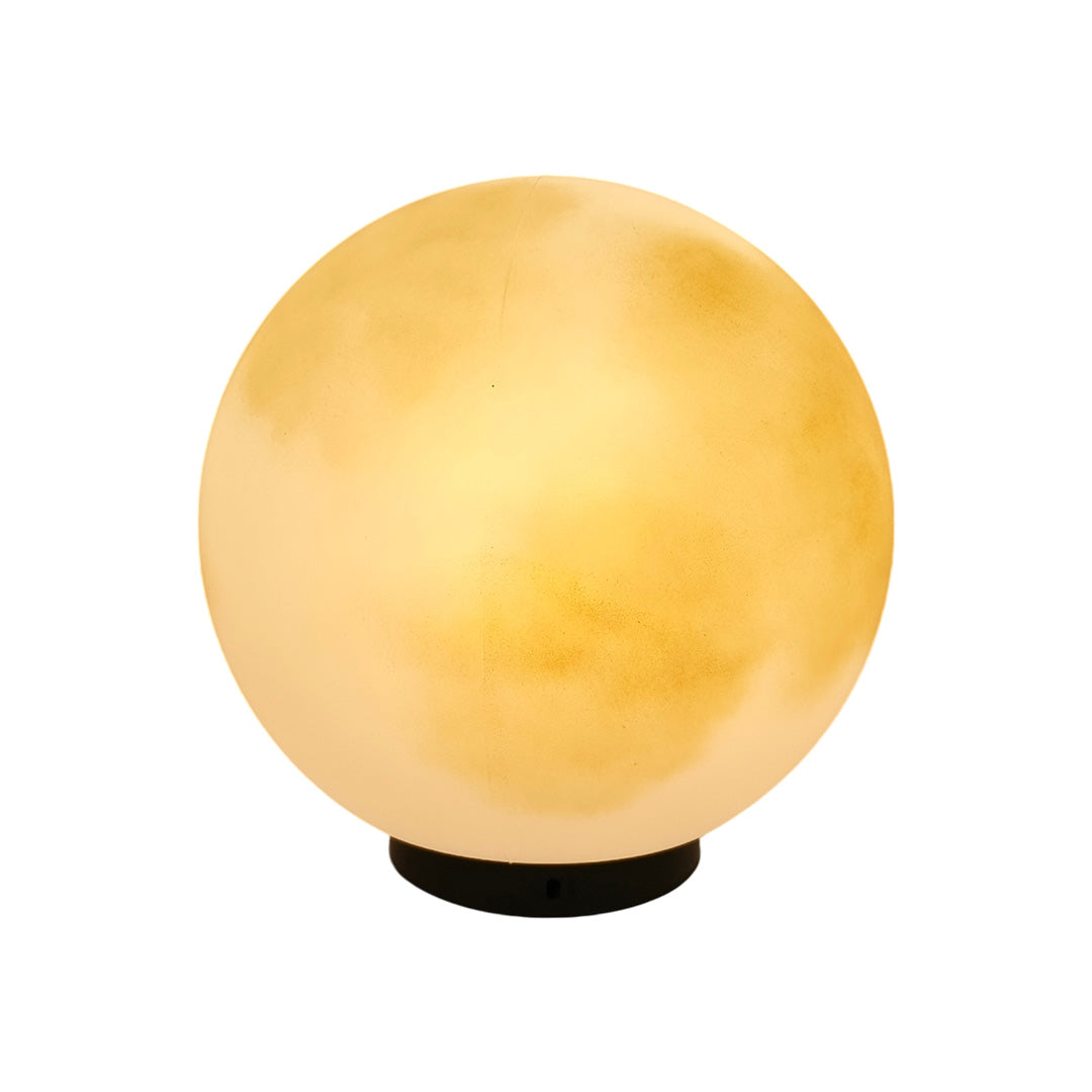 Glowing moon pillar lights with a warm yellow orb effect isolated on a white studio backdrop.