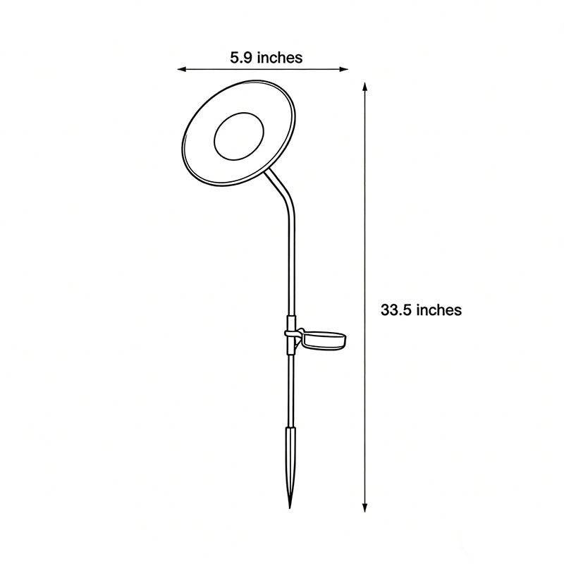 Line drawing of glowing mushroom garden light dimensions, providing installation specifications.