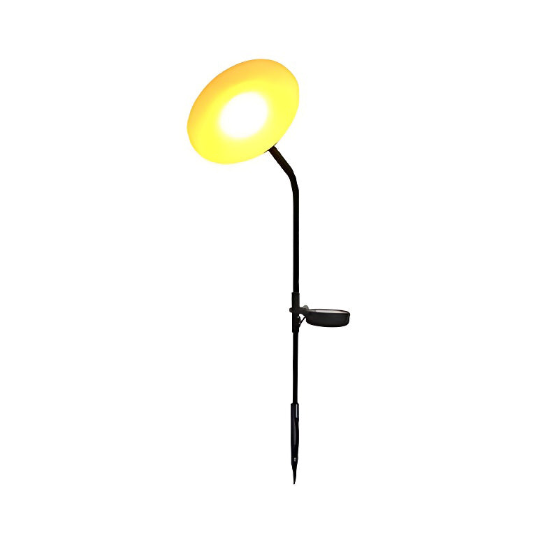 Glowing mushroom garden light in white background, front view of the minimalist design.