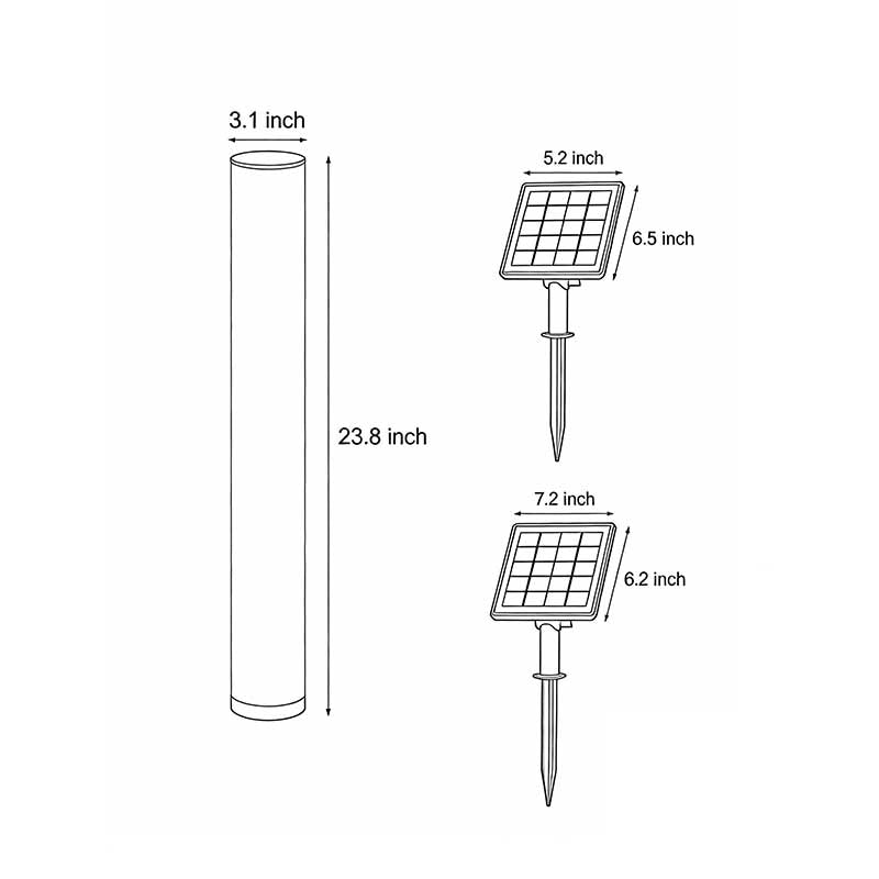 Technical diagram showing dimensions and structure of glowing pillar light models.