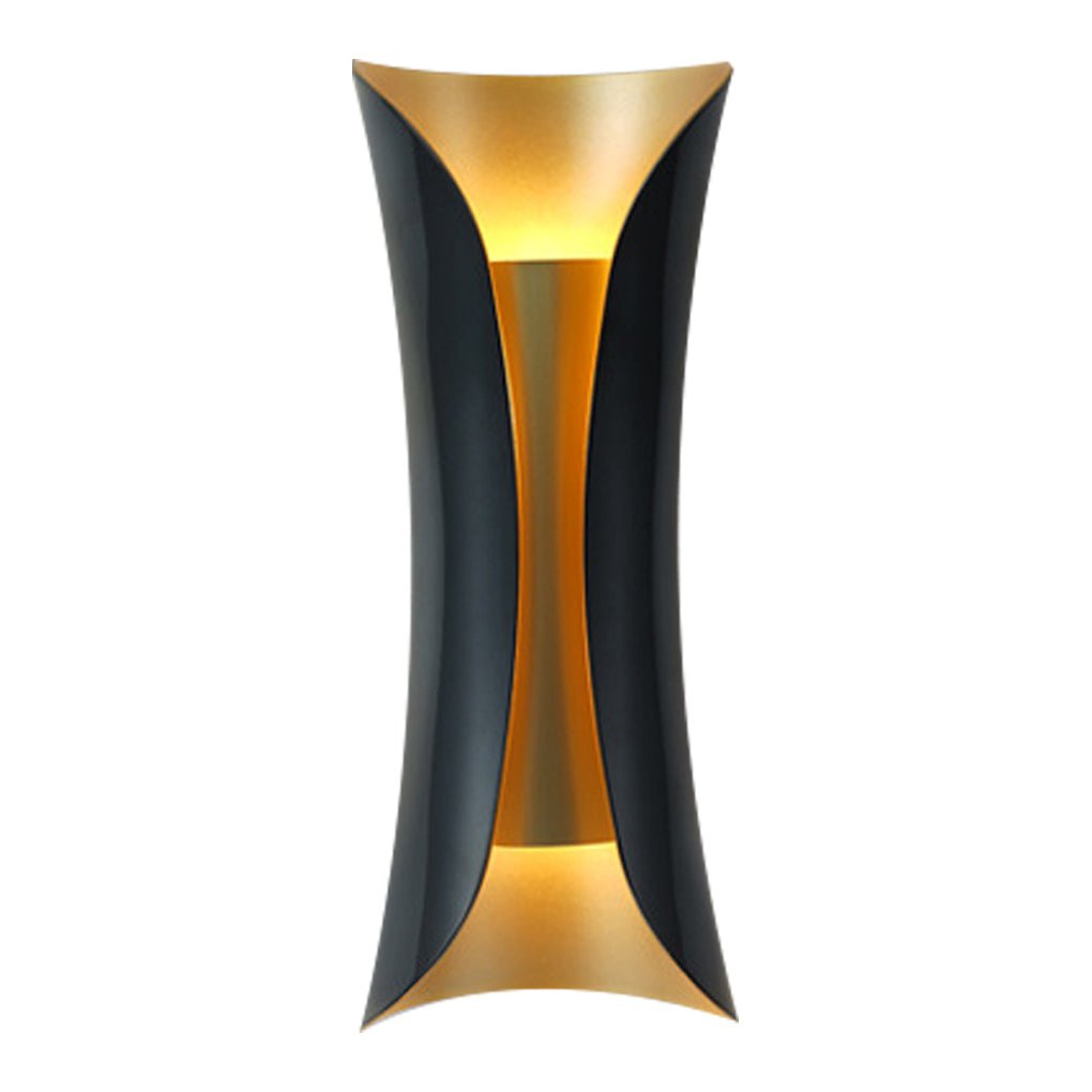 Isolated product image of gold and black indoor up down wall lights.