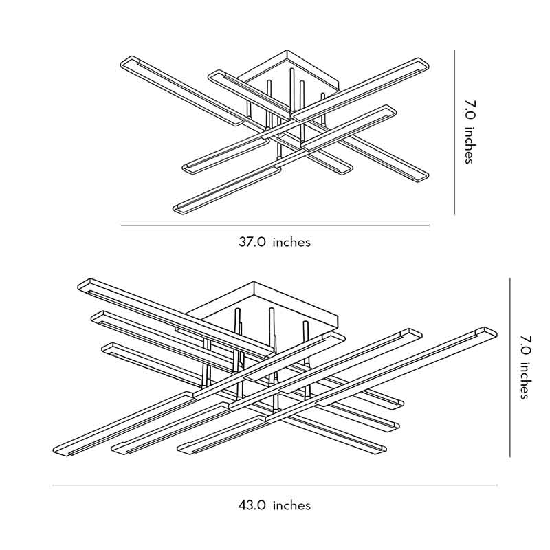 Technical dimension drawing illustrating installation size of a gold cross ceiling light.