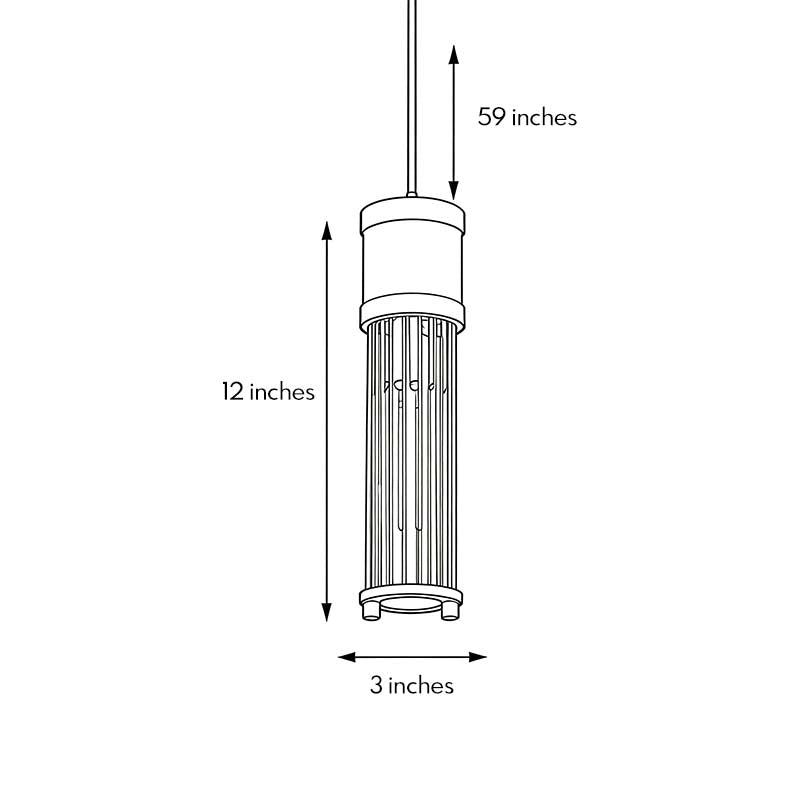 Technical dimension drawing illustrating installation size of gold cylinder pendant light.