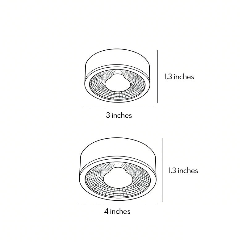 Technical dimension drawing of gold downlight showing size options.