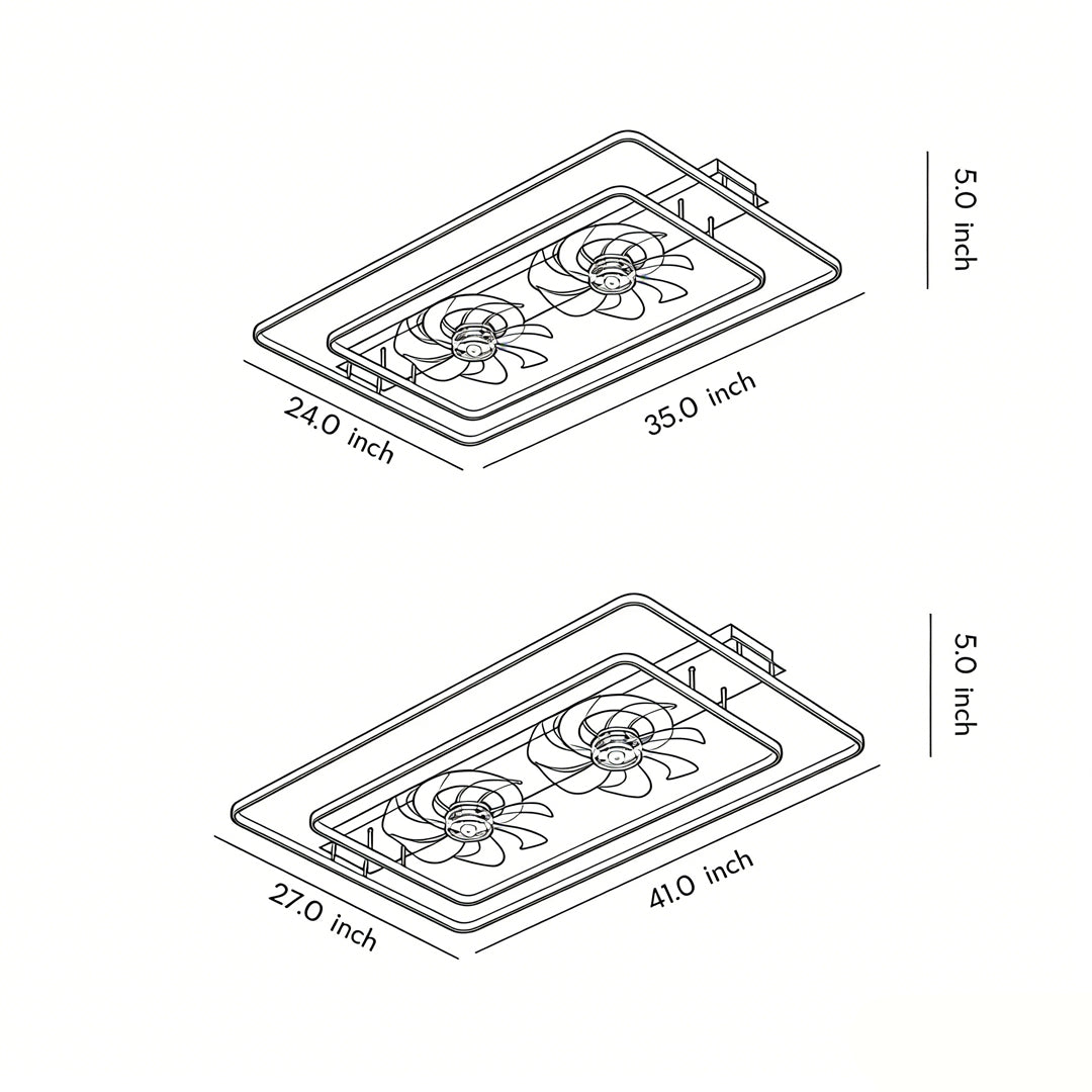 Gold finish dual head ceiling fan with integrated LED lighting in luxury interior.