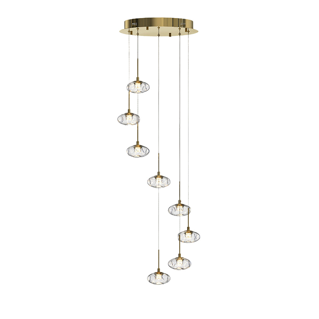 Premium chandelier for tall ceilings with gold finish featuring multiple glass pendant lights in vertical cluster design