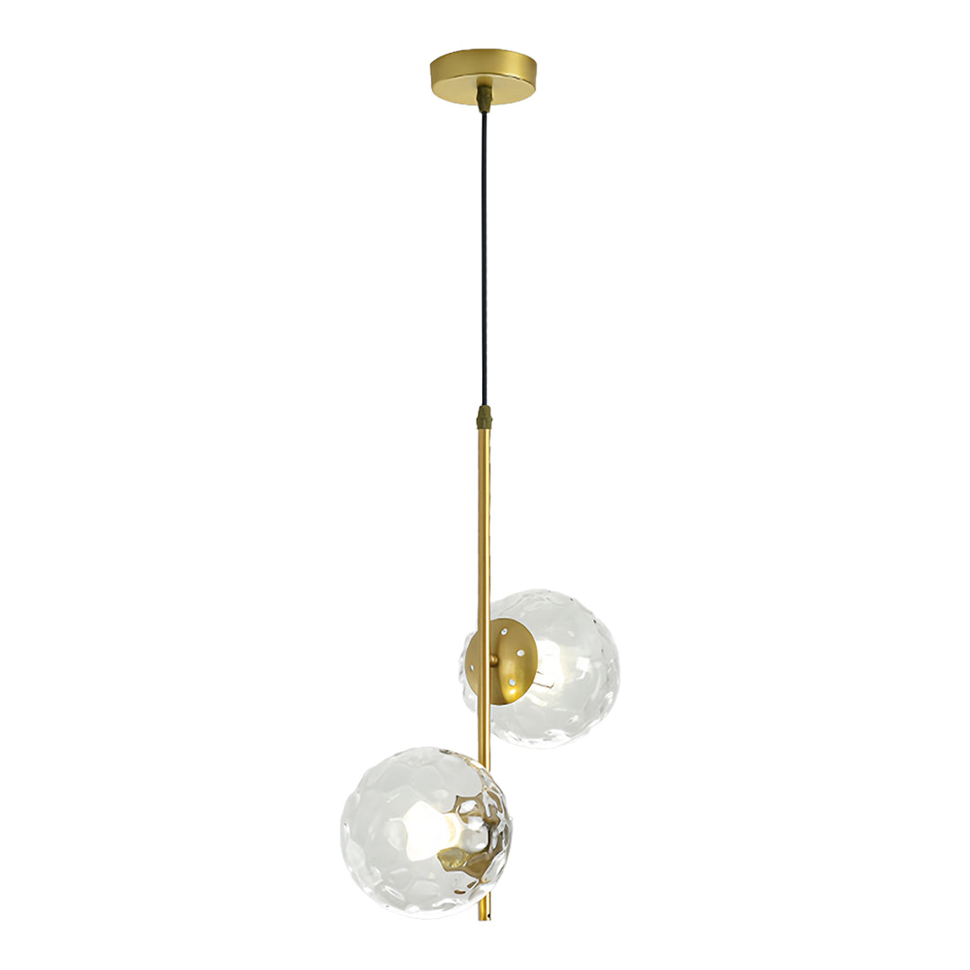 Gold glass hanging pendant lights with clear spherical shades and warm metallic finish for elegant spaces