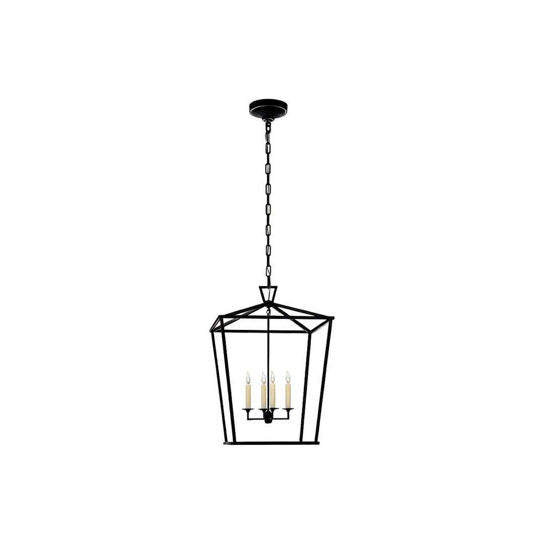 Gold lantern chandelier black frame version isolated for modern farmhouse lighting styles.