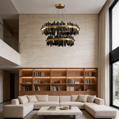 Gold Leaf Chandelier Modern Creative Metal Round LED Ceiling Light