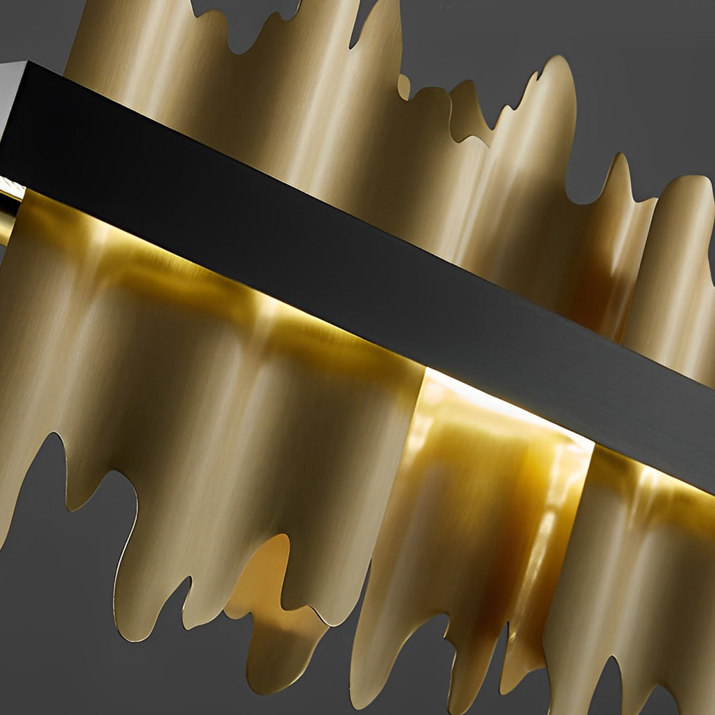 Gold linear pendant light with a black finish, enhancing a contemporary interior.