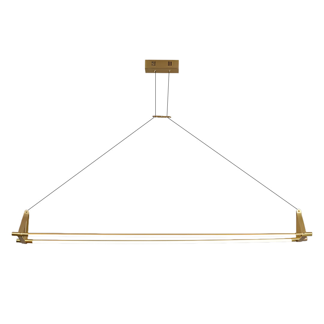 Sleek linear pendant lights featuring gold-tone hardware and minimalist design for kitchen island lighting