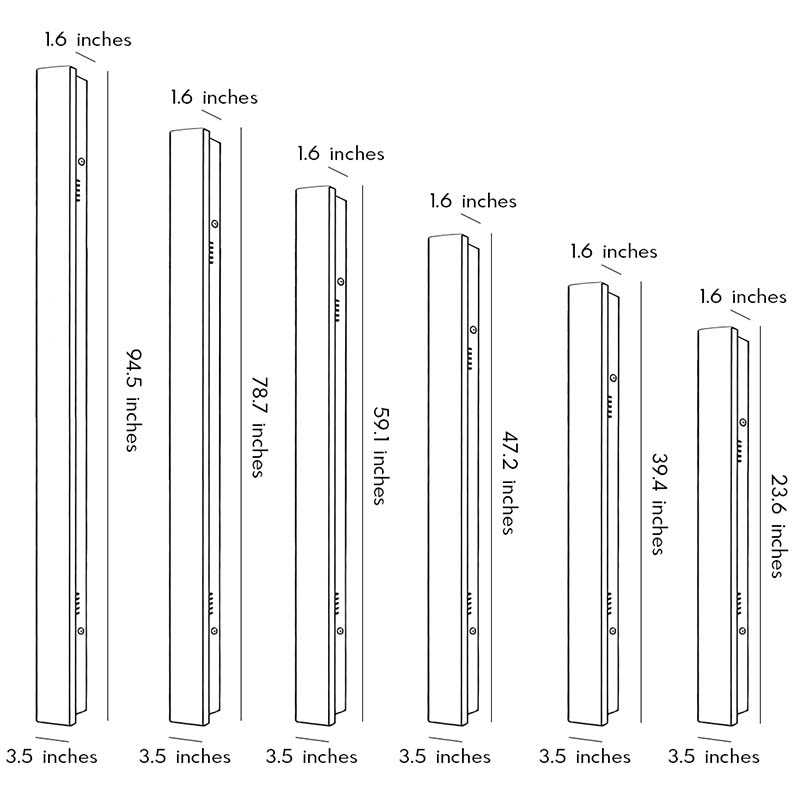 Technical diagram showing dimensions and structure of gold outdoor wall light models.