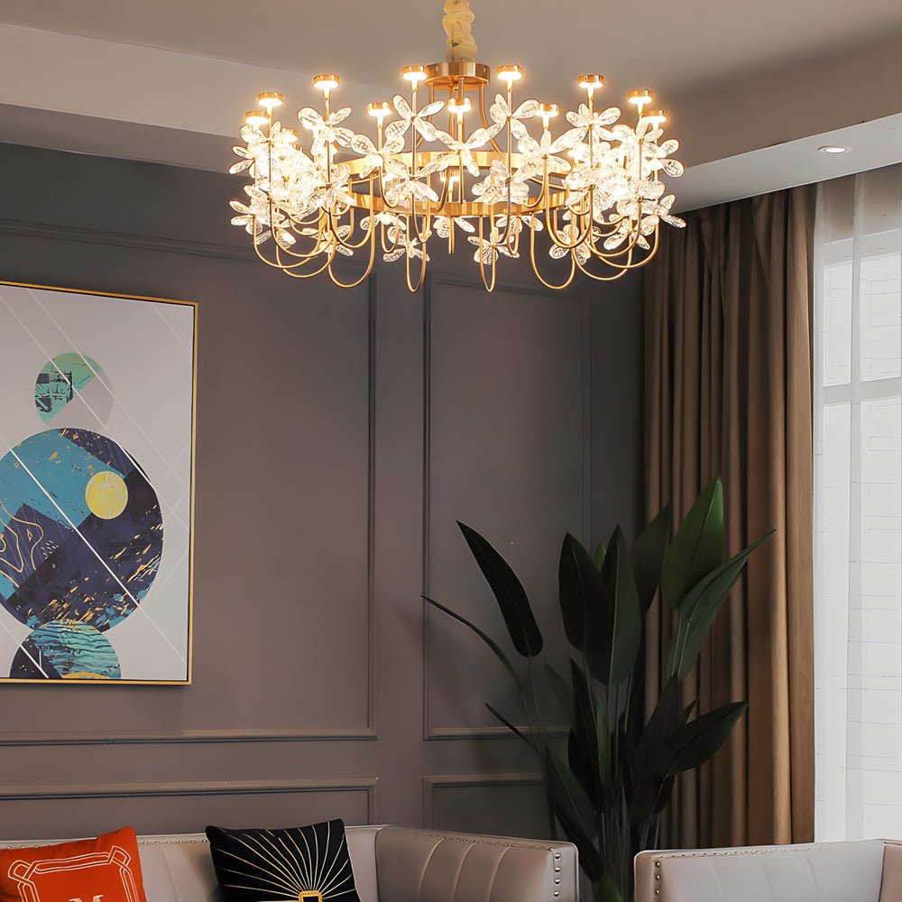 Golden Luxury 24 - light Crystal Flower Chandelier for Living Room