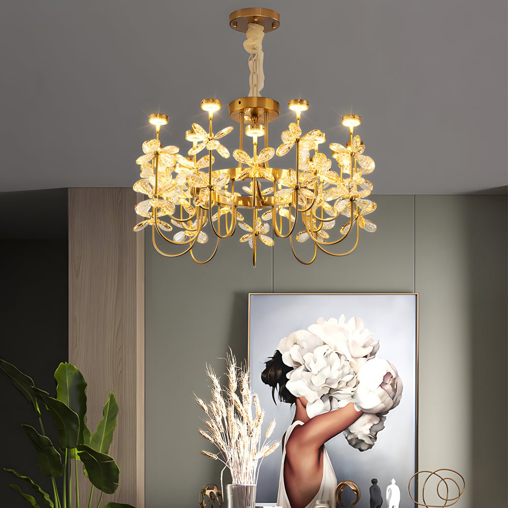Golden Luxury 24 - light Crystal Flower Chandelier for Living Room