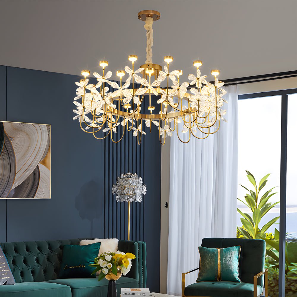 Golden Luxury 24 - light Crystal Flower Chandelier for Living Room