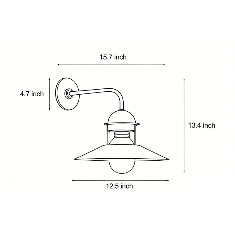Technical diagram showing dimensions and structure of gooseneck wall light fixtures models.