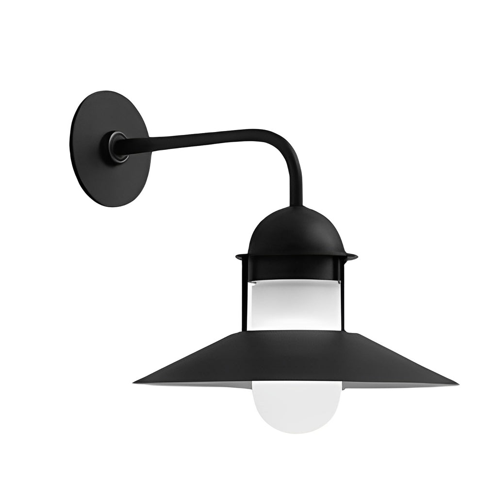 Gooseneck wall light fixtures with a close-up of their warm light and sturdy construction.