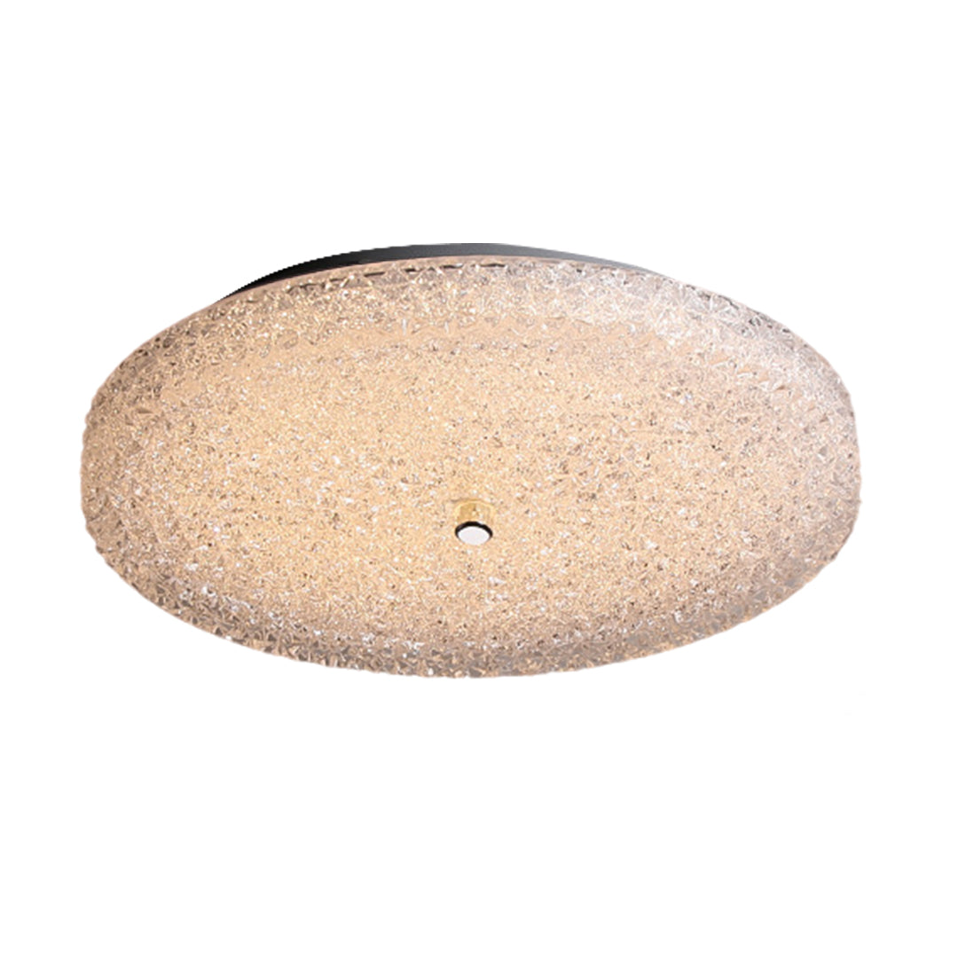 Gorgeous flush mount crystal ceiling light displayed on white, adding a touch of elegant charm.