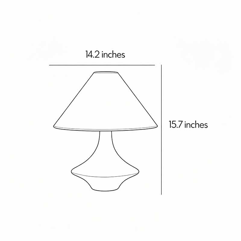 Gray ceramic table lamp dimension drawing showing the overall height and shade width measurements.