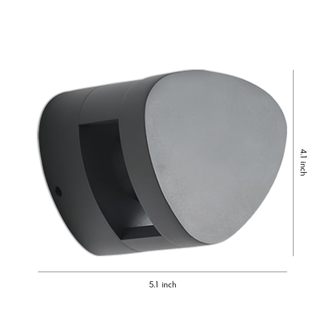 Modern gray curved wall light outdoor fixture with minimalist design against a plain background.