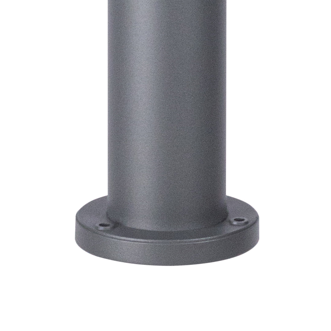 Round gray concrete or metal base mounting plate for outdoor lighting fixture installation