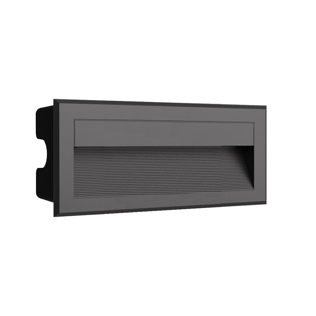 Gray rectangular step light with flush mounting design and integrated LED illumination system