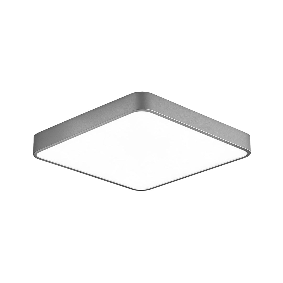 Gray square ceiling light isolated on a white background with a slim metallic frame and flat diffuser.