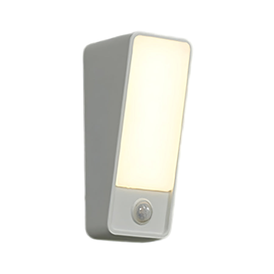 Gray wall-mounted light fixture with motion sensor capability and sleek profile design