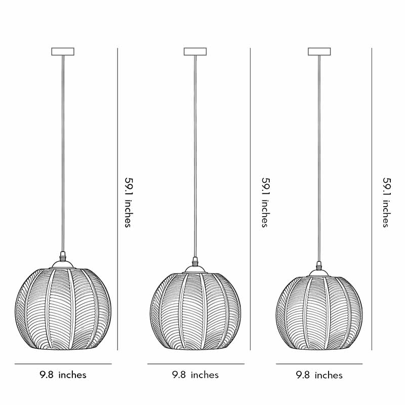 Green glass pendant light dimension drawing with size measurements.