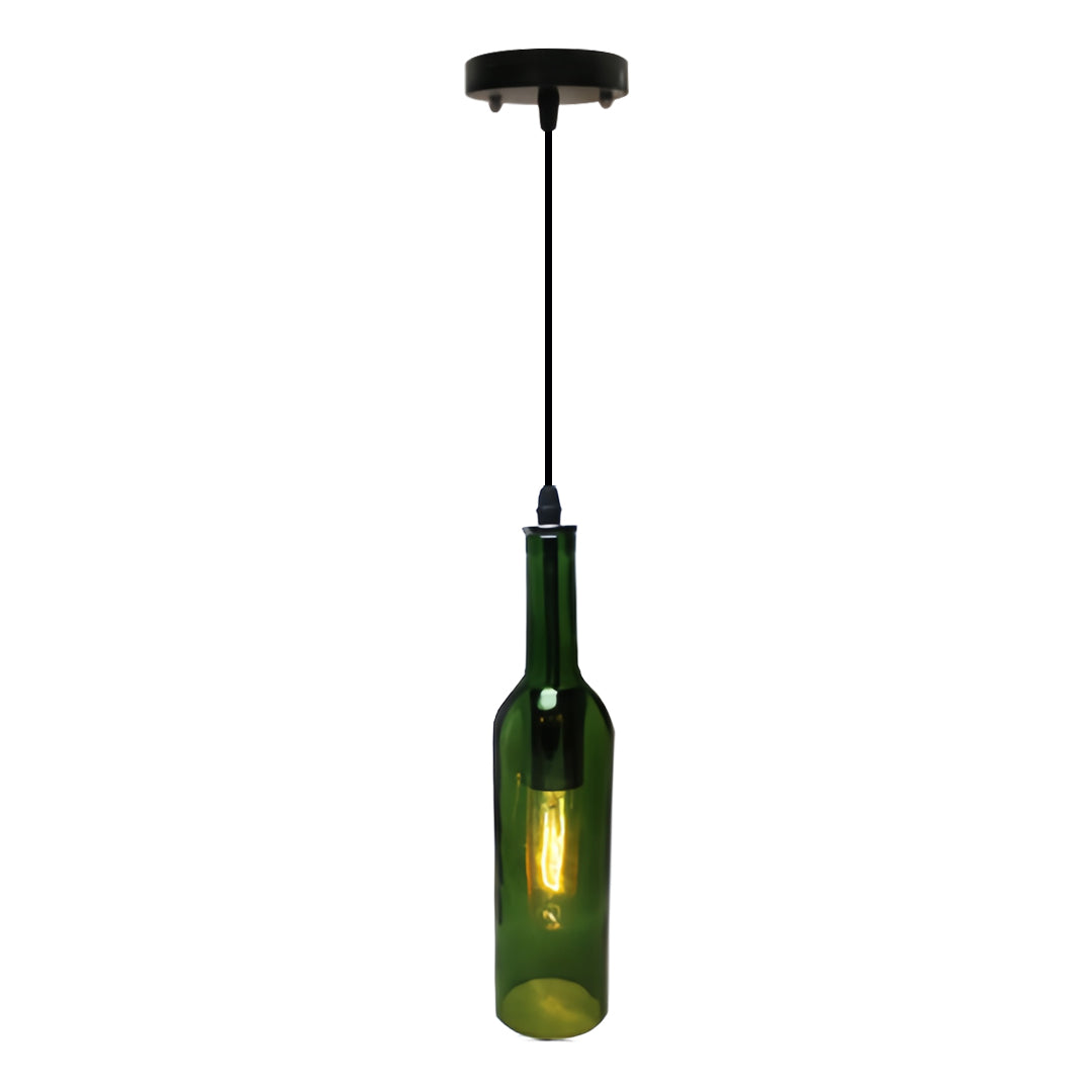 Green wine bottle pendant light with olive glass for eco-friendly rustic lighting