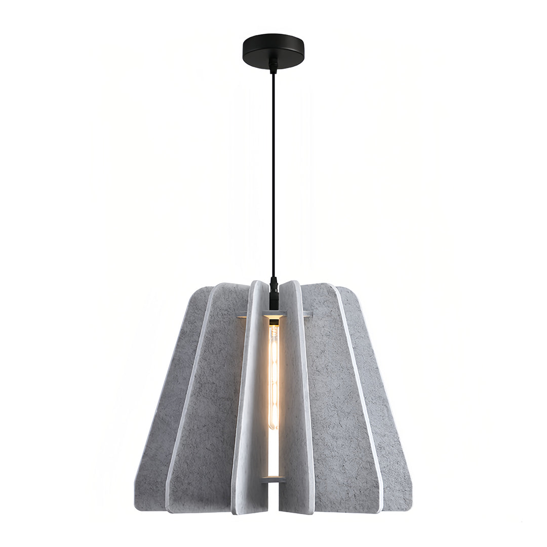 Grey felt 1 light single pendant shown on a white background, highlighting the sleek minimalist appearance and texture.