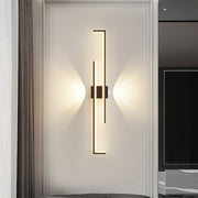 Wall art led lights installed in a hallway, casting symmetrical glow patterns.