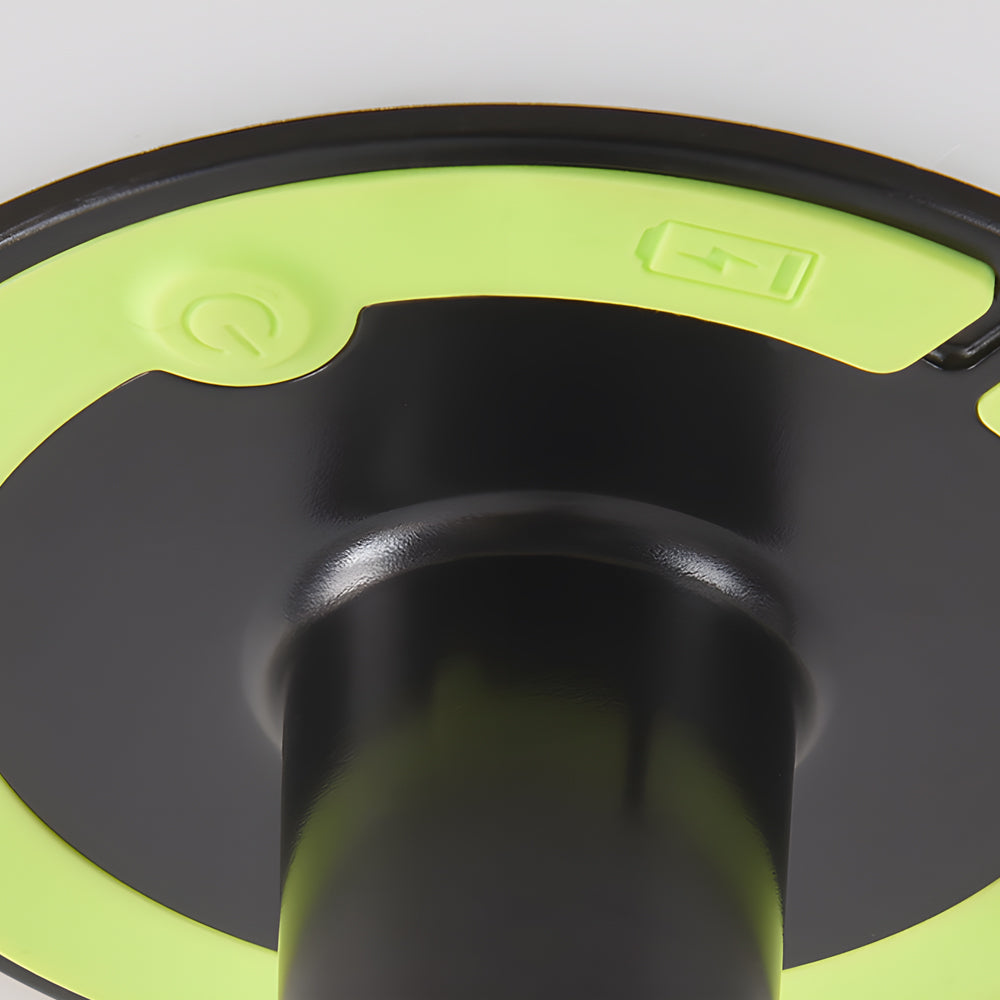 Close-up detail of halo floor lamp base and LED ring showing premium black finish and modern lighting technology