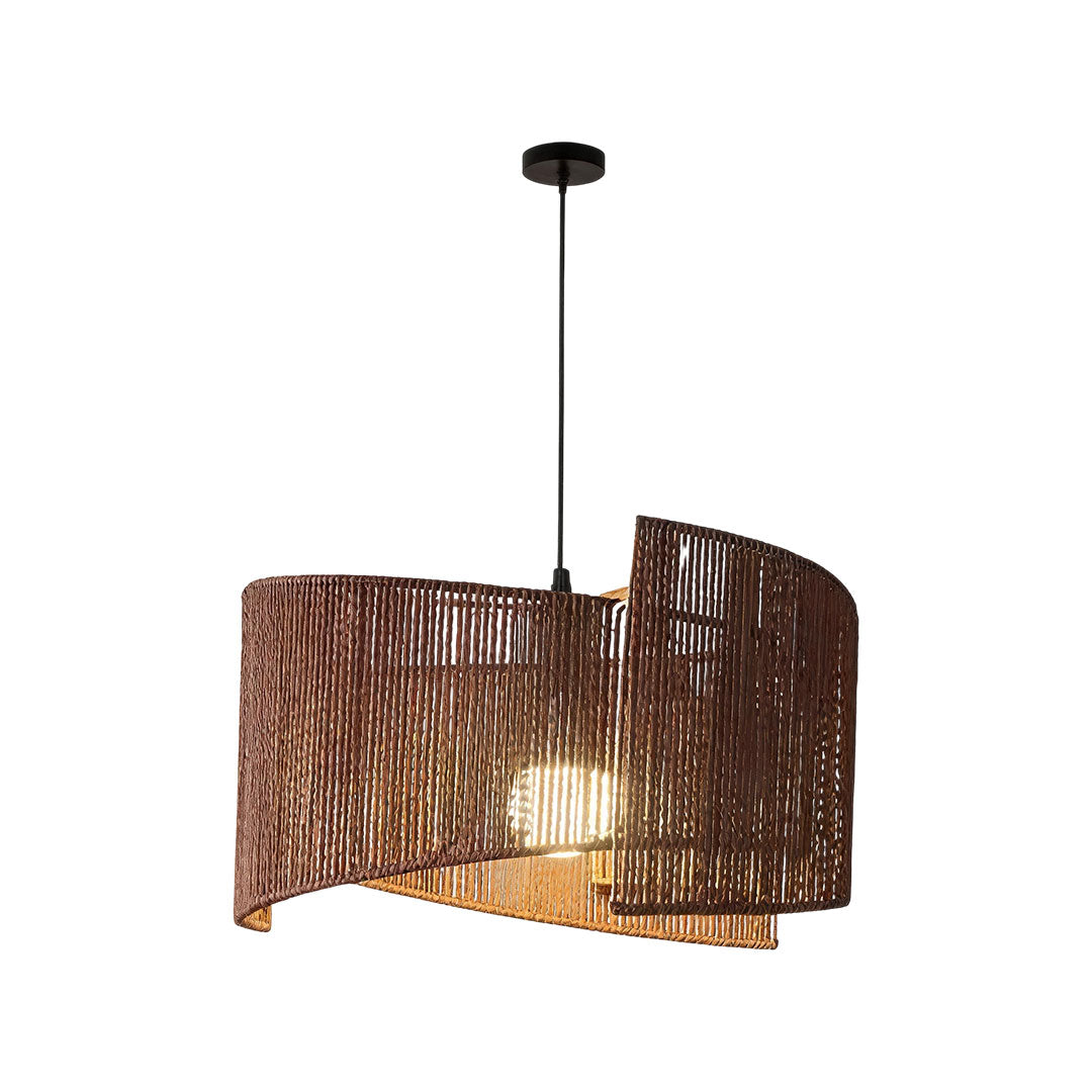Rattan woven pendant light featuring a handcrafted rattan shade with an elegant hanging form.