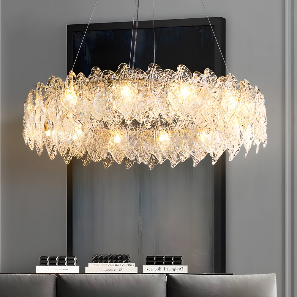 Handmade Leaf Glass Round 3 Step Dimming Luxury Post - Modern Chandelier
