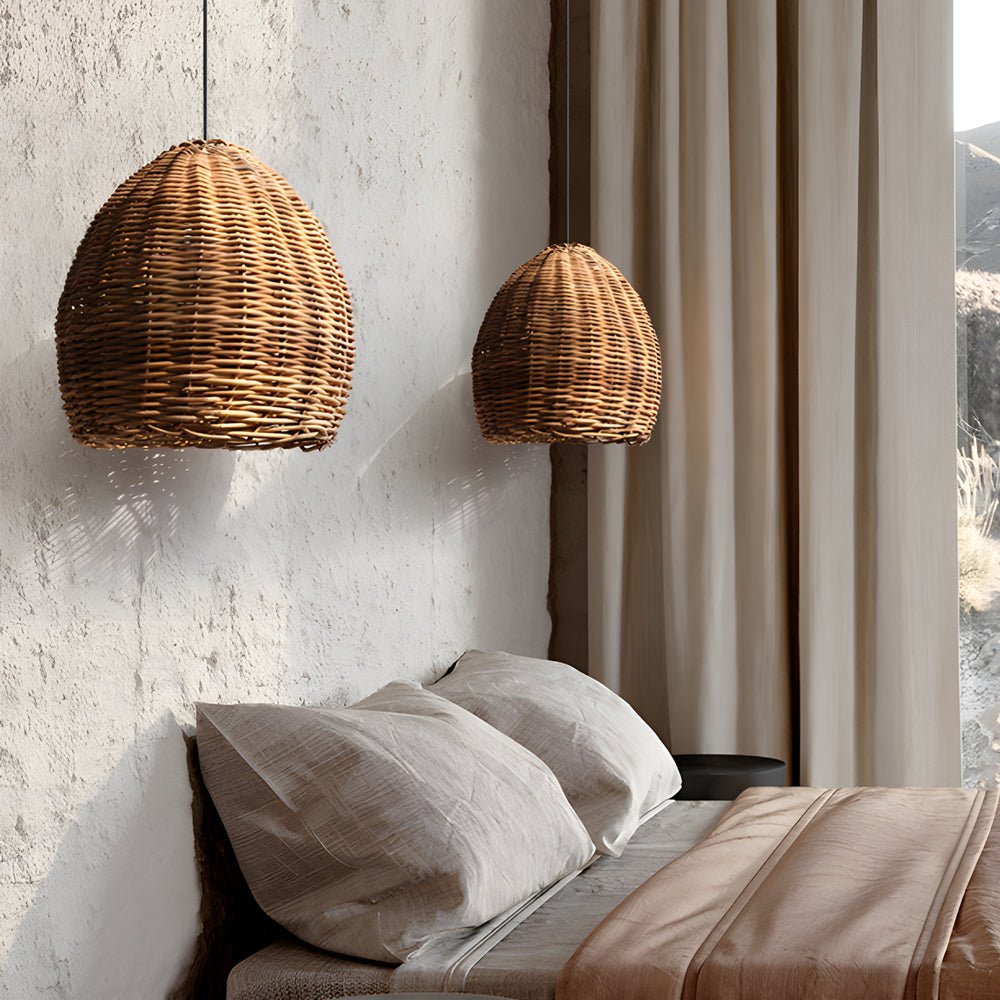 Handmade Leather Rattan Lampshade LED Wabi - Sabi Japanese Style Chandelier